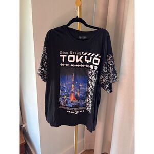 Fresh Laundry Tokyo Graphic T-Shirt Mens 3XL Black Floral Sleeve Tokyo Tower Tee